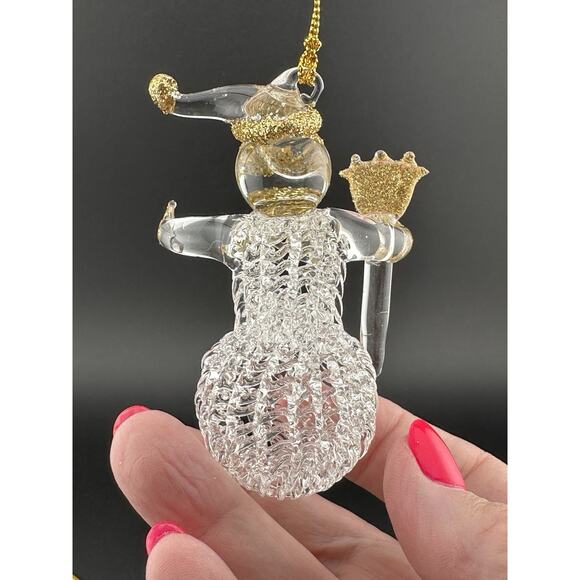 Vintage Hand Spun Glass Snowman w/ Gold Accents Ornament 3" Original Box 1990s - Picture 6 of 8